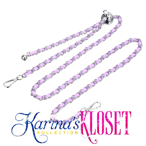 Adjustable Purse Strap, Leather Woven Chain, Gold & Lavender Vegan Leather - Picture 1 of 1